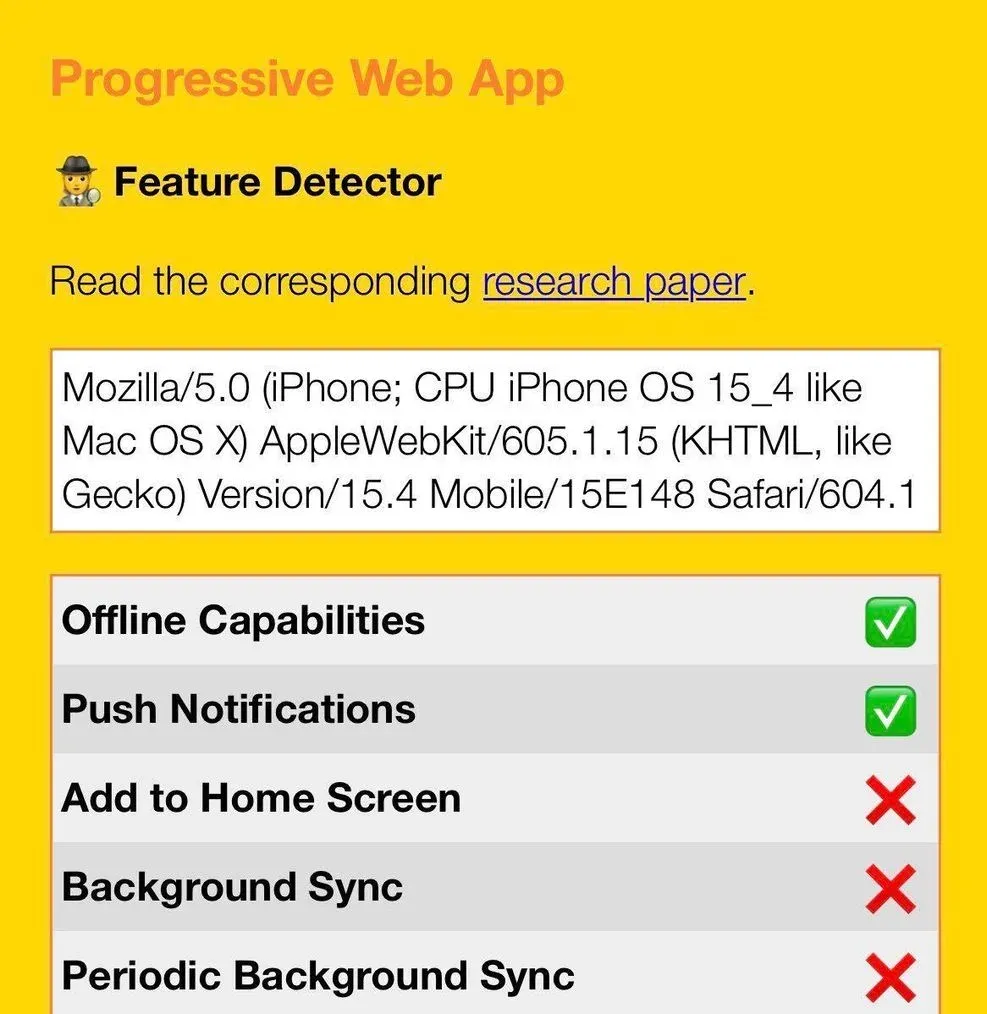PWA Feature Detector iOS 15.4